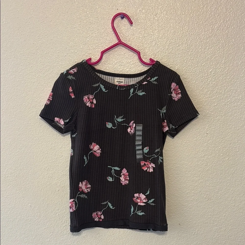 Floral‎ Black Ribbed T-Shirt
